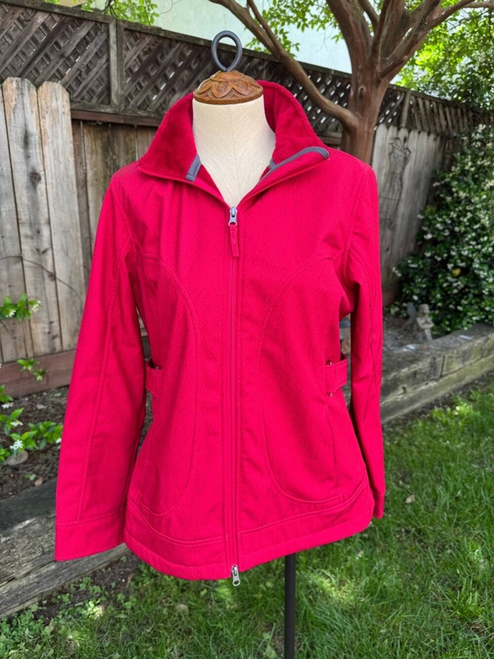 Free Country Pinkish Red Utility Jacket Super Softshell Fleece Hood Women's Med